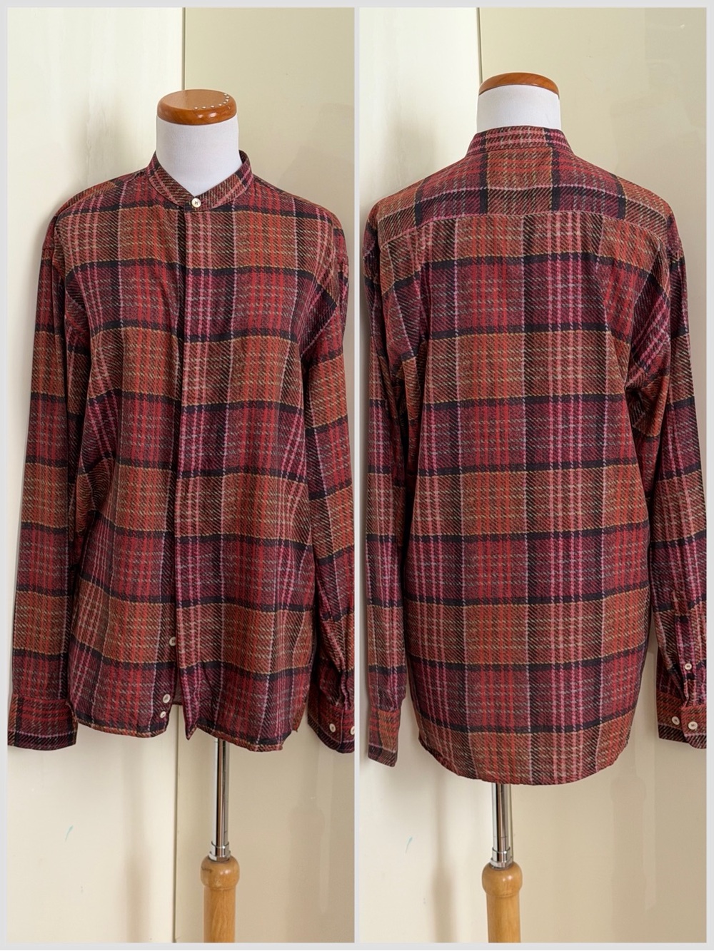 ETRO Milano Men's Luxury Plaid Long Sleeve Button-Up Colorless Shirt sz 40 Italy